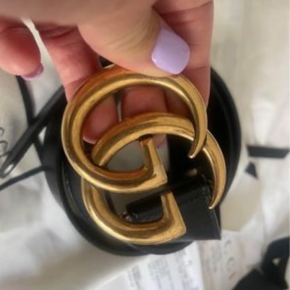 Authentic Gucci leather belt with double g buckle